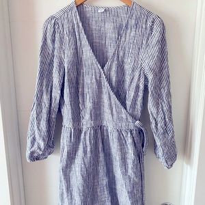 Old Navy blue and white striped wrap dress
